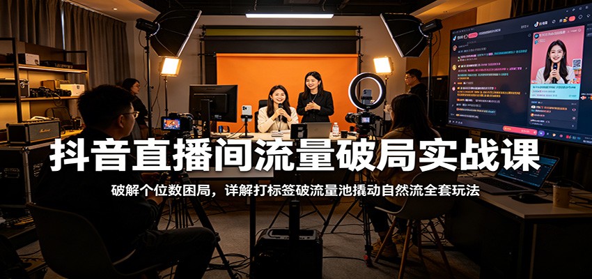 抖音直播间流量破局实战课：破解个位数困局，详解打标签破流量池撬动自然流全套玩法-优创云