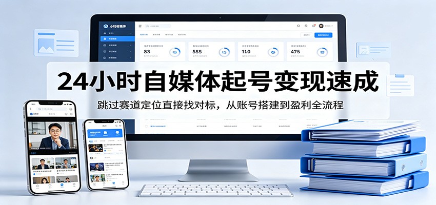 24小时自媒体起号变现速成，跳过赛道定位直接找对标，从账号搭建到盈利全流程-优创云