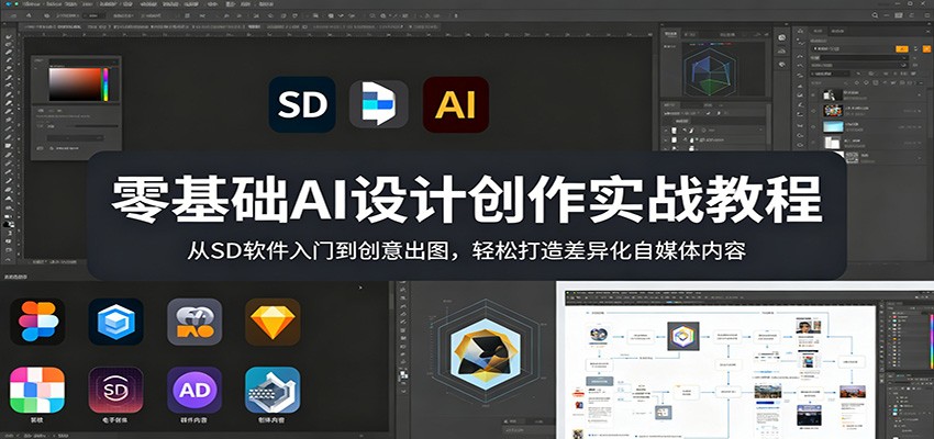 零基础AI设计创作实战教程：从SD软件入门到创意出图，轻松打造差异化自媒体内容-优创云