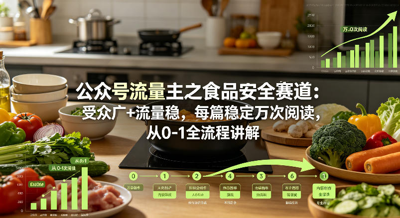 公众号流量主之食品安全赛道，受众广+流量稳，每篇作品稳定万次阅读，从0-1全流程讲解-优创云