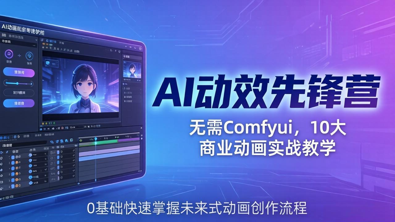 AI 动效先锋营：无需Comfyui，10大商业动画实战教学，0基础快速掌握未来式动画创作流程-优创云