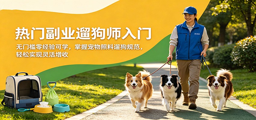 热门副业遛狗师入门，无门槛零经验可学，掌握宠物照料遛狗规范，轻松实现灵活增收-优创云