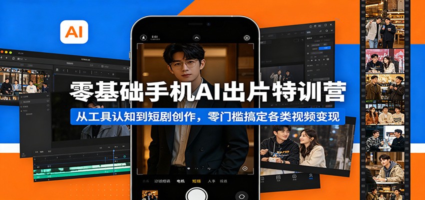 零基础手机AI出片特训营：从工具认知到短剧创作，零门槛搞定各类视频变现-优创云