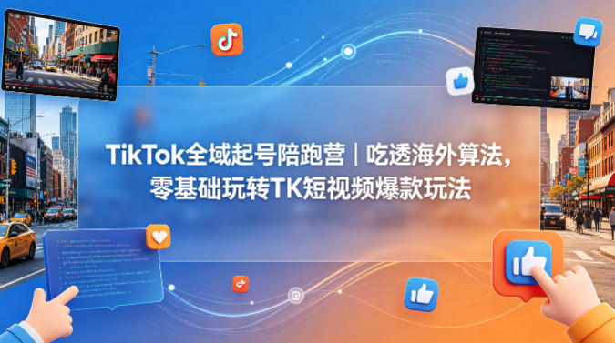 TikTok全域起号陪跑营｜吃透海外算法，零基础玩转TK短视频爆款玩法-优创云