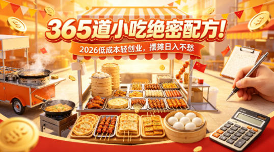 365道小吃绝密配方！2026低成本轻创业，摆摊日入不愁-优创云