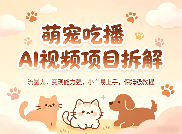 萌宠吃播AI视频项目拆解，流量大，变现能力强，小白易上手，保姆级教程-优创云