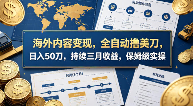 海外内容变现，全自动撸美刀，日入50刀，持续三月收益，保姆级实操【揭秘】-优创云