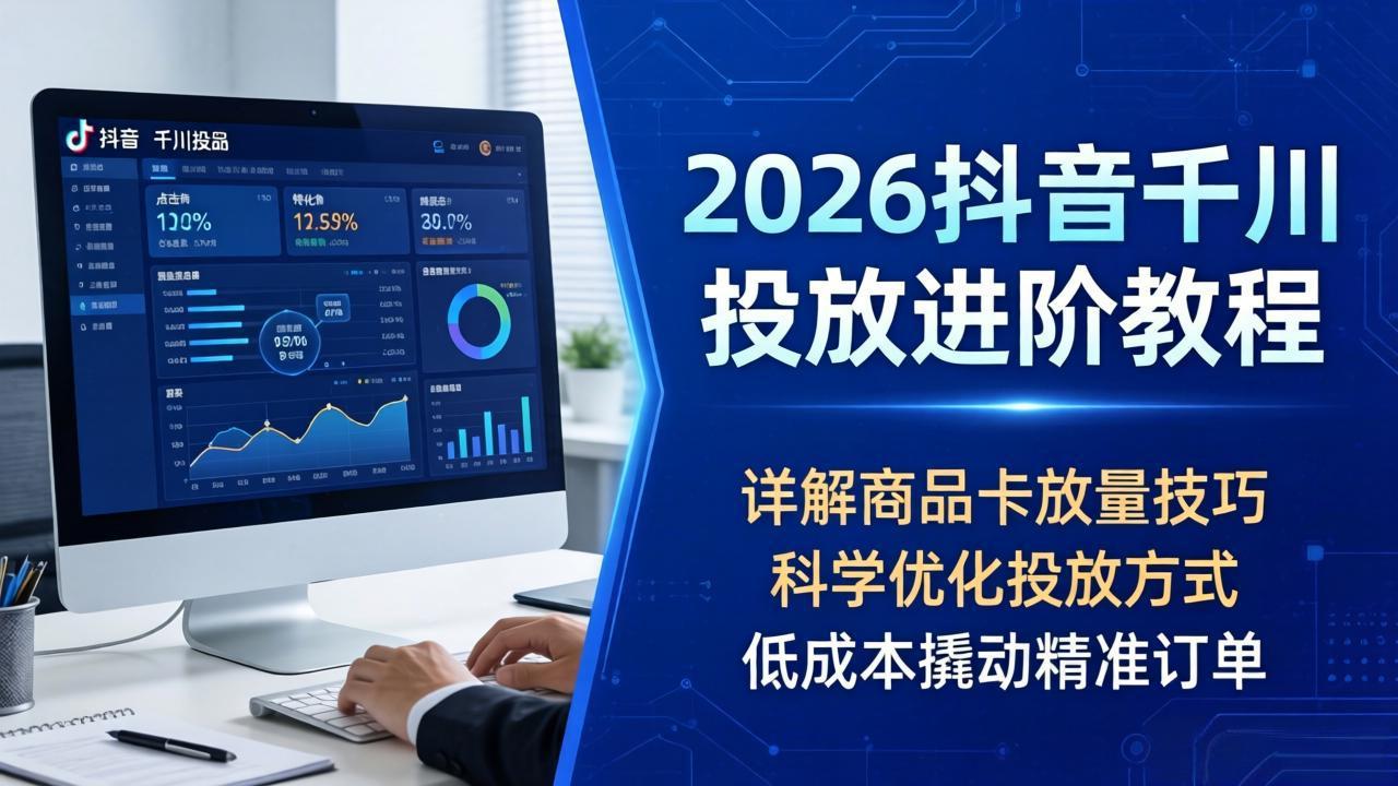 2026抖音千川投放进阶教程，详解商品卡放量技巧，科学优化投放方式，低成本撬动精准订单-优创云