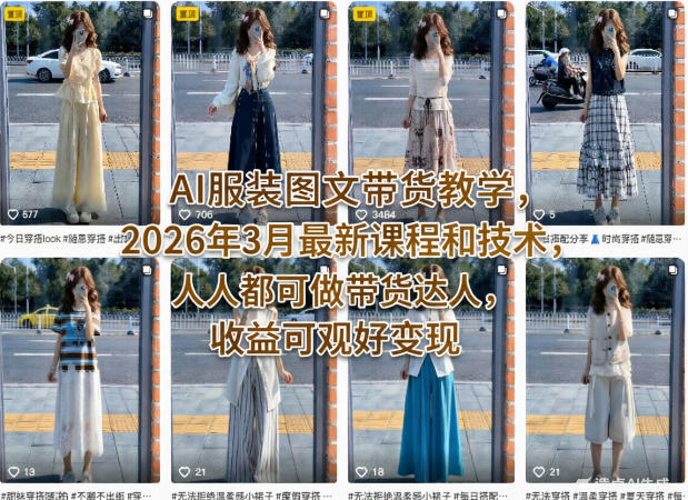 AI服装图文带货教学，2026年3月最新课程和技术，人人都可做带货达人，收益可观好变现-优创云