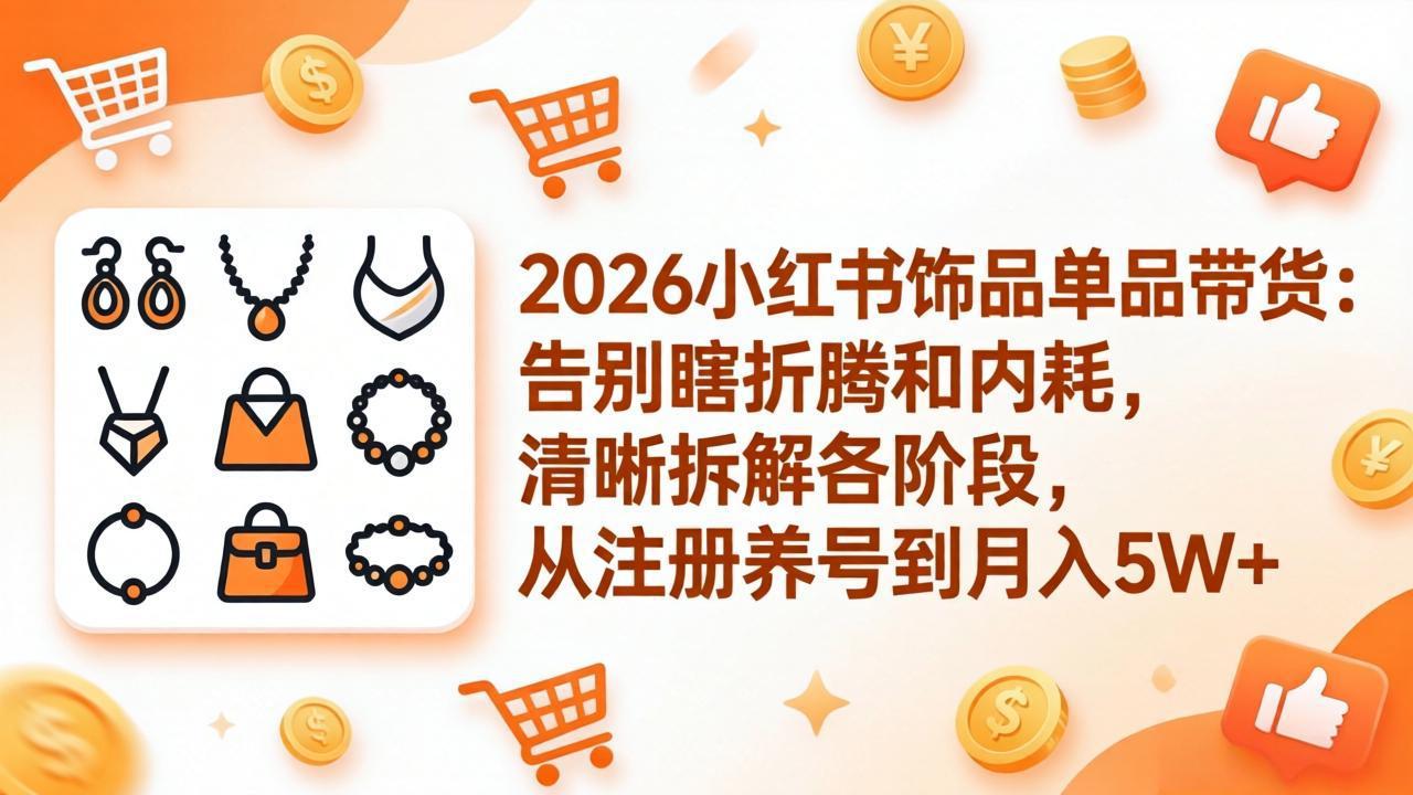2026小红书饰品单品带货：告别瞎折腾和内耗，清晰拆解各阶段，从注册养号到月入5W+-优创云