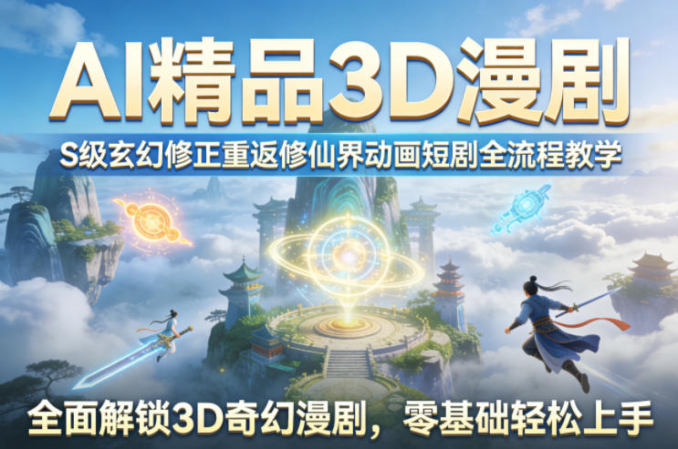 AI精品3D漫剧S级玄幻修正重返修仙界动画短剧全流程教学，全面解锁3D奇幻漫剧，零基础轻松上手-优创云
