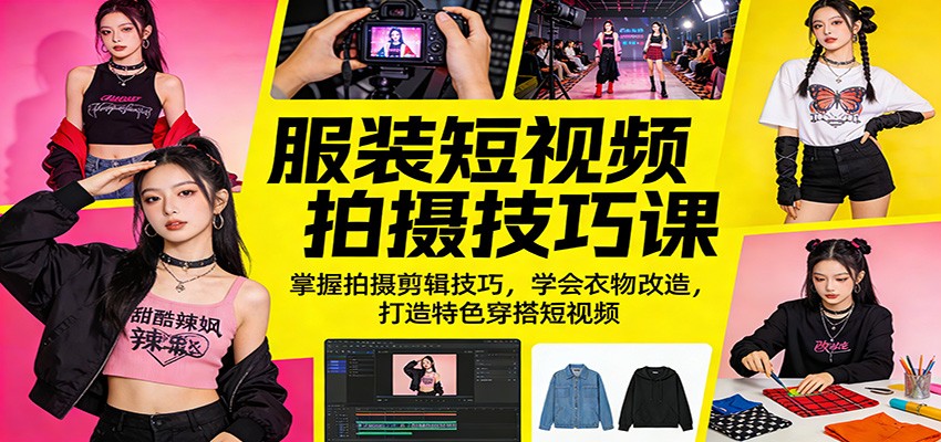 服装短视频拍摄技巧课：掌握拍摄剪辑技巧，学会衣物改造，打造特色穿搭短视频-优创云