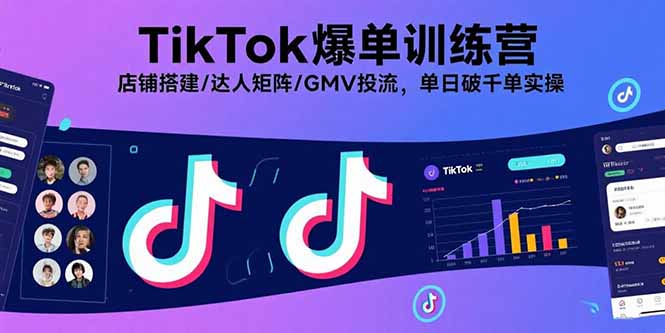 TikTok爆单训练营，店铺搭建/达人矩阵/GMV投流，单日破千单实操-优创云