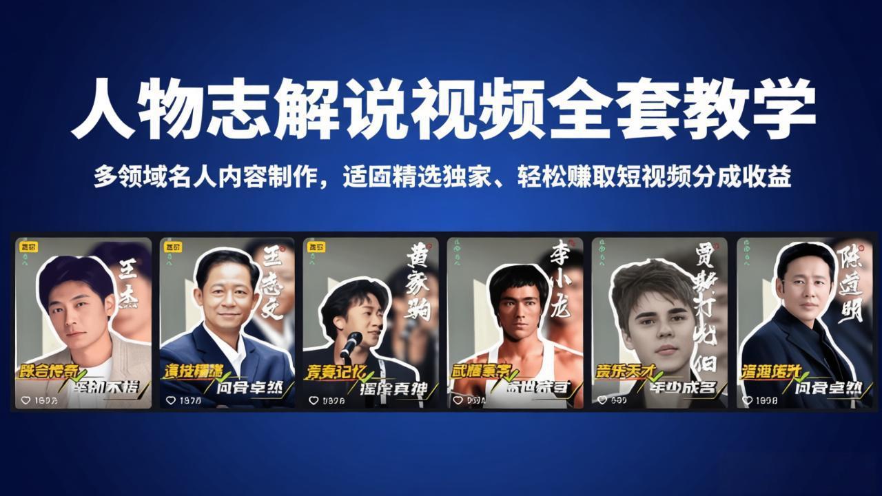 人物志解说视频全套教学，多领域名人内容制作，适配精选独家，轻松赚取短视频分成收益-优创云