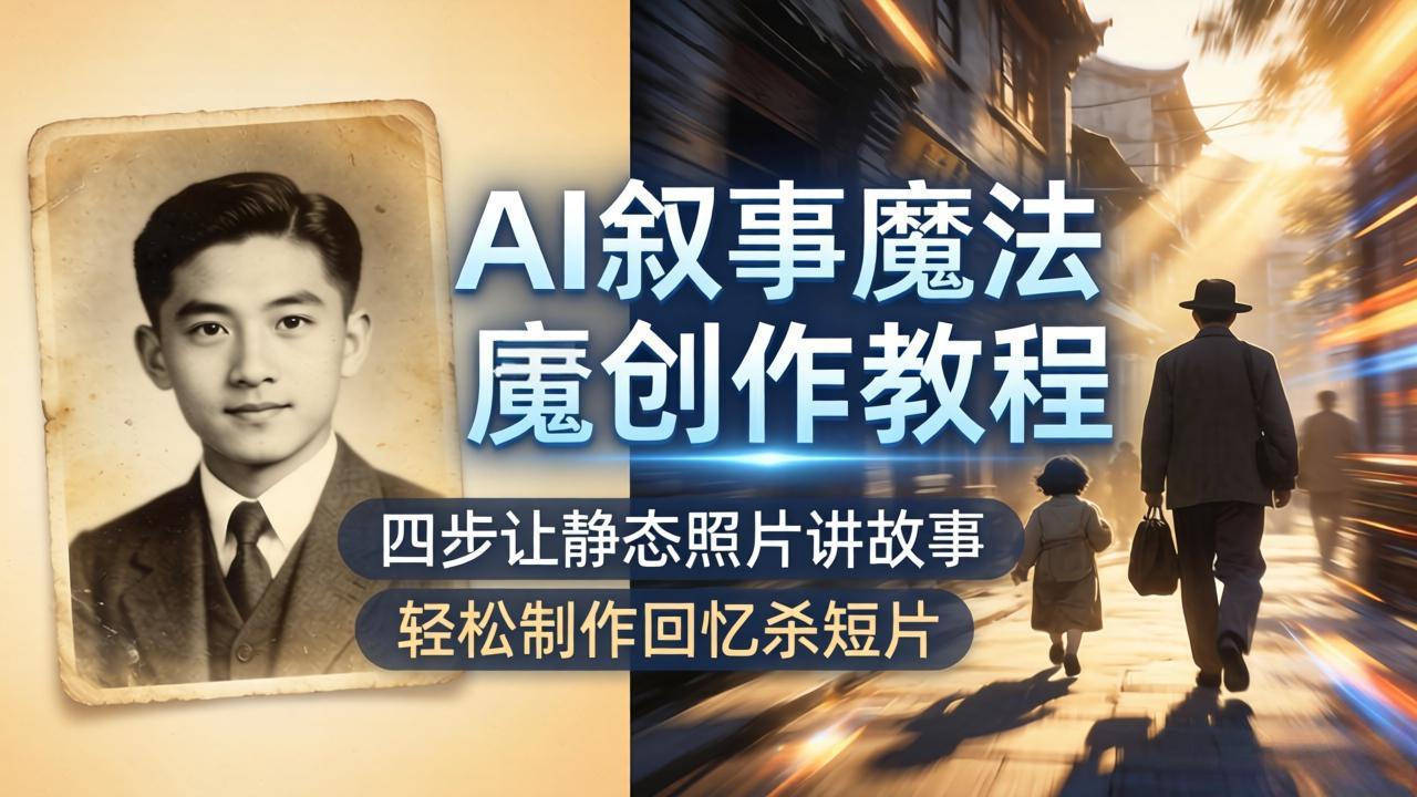 AI叙事魔法创作教程，四步让静态照片讲故事，老照片修复加动态特效，轻松制作回忆杀短片-优创云