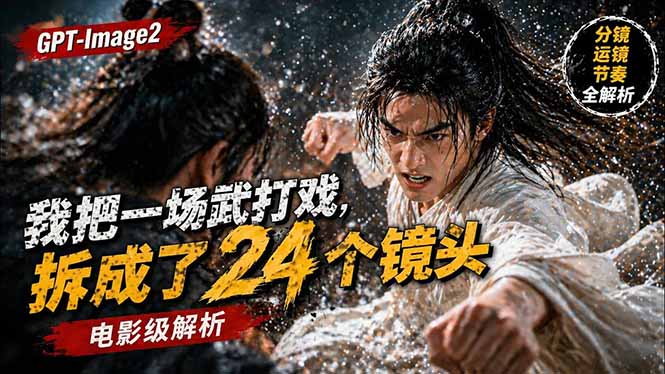 用GPT-Image2，把一段武打对决拆成24个连续镜头，从人物建立、动作衔接、运镜节奏，到情绪爆发-优创云