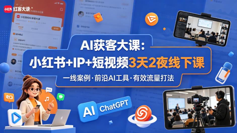 AI获客大课小红书+IP+短视频3天2夜线下课，用最真实的一线案例，最前沿的AI工具，最有效的流量打法-优创云