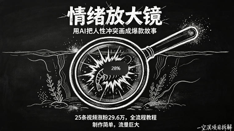 AI制作“情绪放大镜“视频，25条视频涨粉29.6W粉，流量巨大，制作简单，全流程教程-优创云