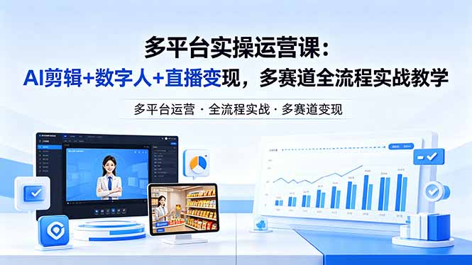 某团队多平台实操运营课-更新26年4月29：AI剪辑+数字人+直播变现，多赛道全流程实战教学-优创云