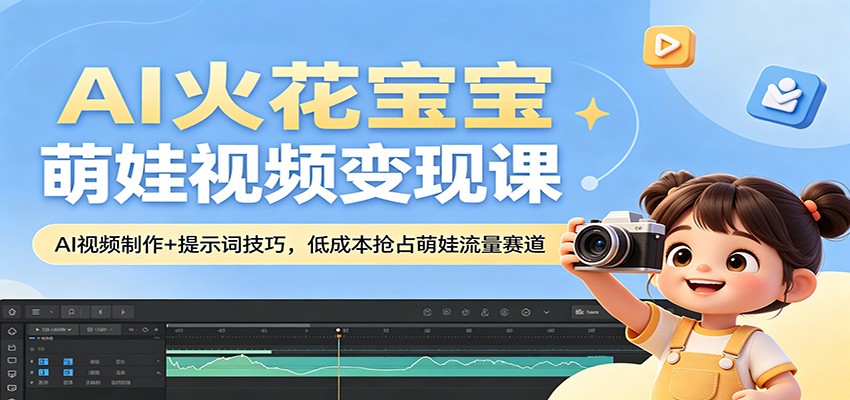 AI火花宝宝萌娃视频变现课：AI视频制作+提示词技巧，低成本抢占萌娃流量赛道-优创云