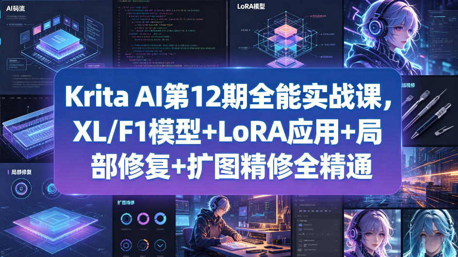 Krita AI第12期全能实战课，XL/F1模型+LoRA应用+局部修复+扩图精修全精通-优创云