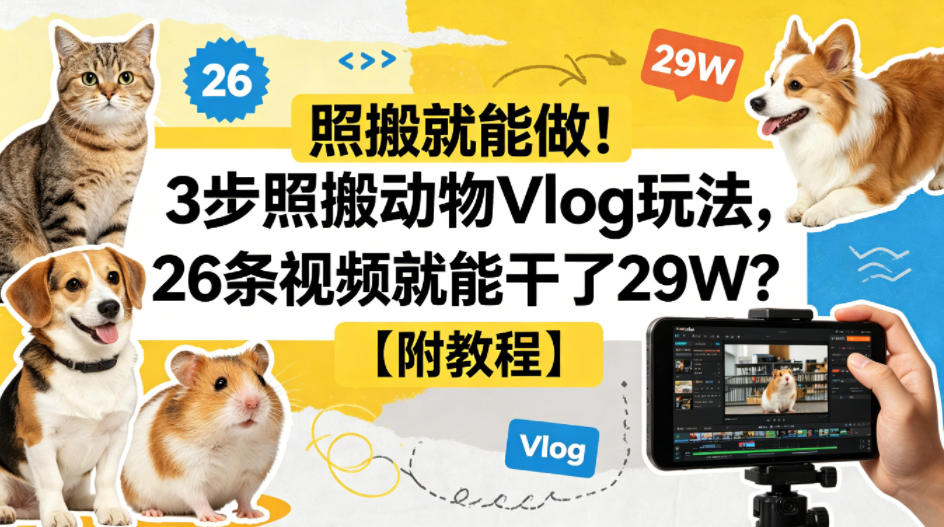 照搬就能做！3步照搬动物Vlog玩法，26条视频就能干了29W？【附教程】【赠coze一键生成工作流】-优创云