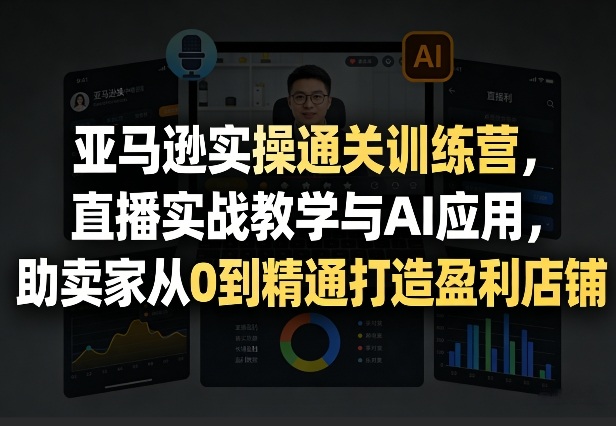亚马逊实操通关训练营，直播实战教学与AI应用，助卖家从0到精通打造盈利店铺(更新4月29日)-优创云