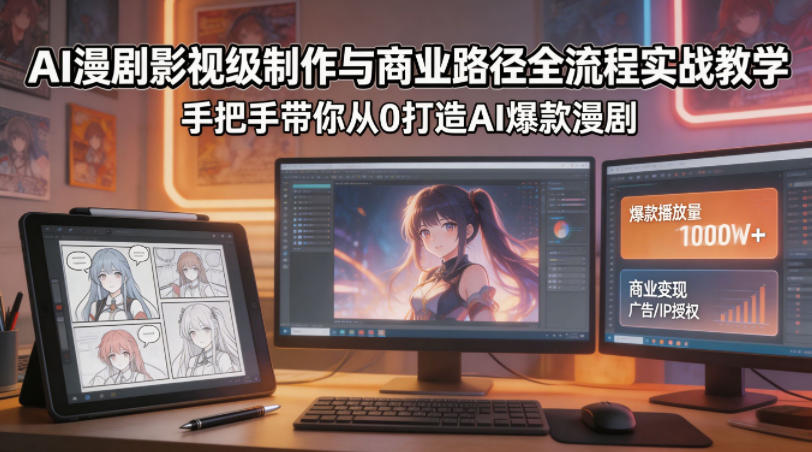 AI漫剧影视级制作与商业路径全流程实战教学，手带你从0打造AI爆款漫剧-优创云