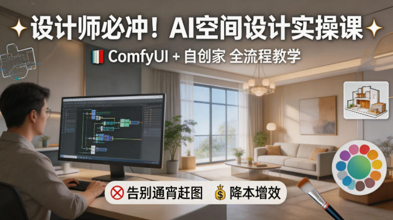 设计师必冲！AI空间设计实操课，ComfyUI+自创家全教学，告别通宵赶图，降本增效-优创云