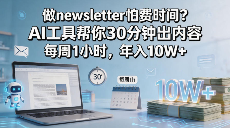 做newsletter怕费时间？AI工具帮你30分钟出内容，每周1小时，年入10W+！【原创双语字幕】-优创云