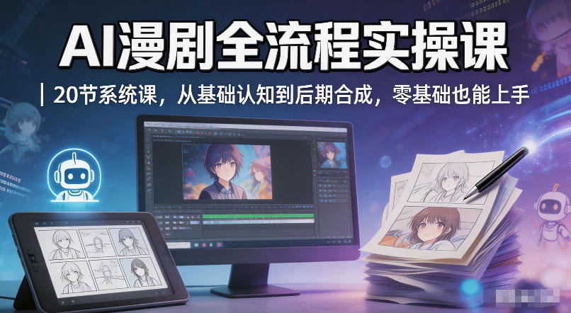 AI漫剧全流程实操课｜20节系统课，从基础认知到后期合成，零基础也能上手-优创云
