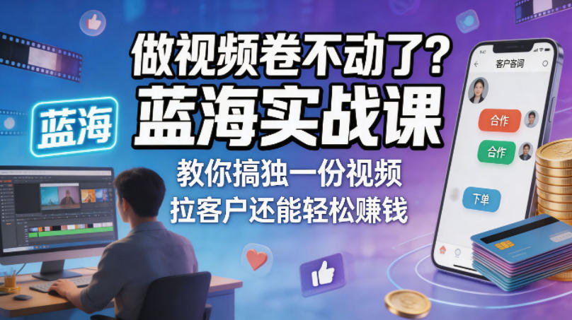 做视频卷不动了？蓝海实战课教你搞独一份视频，拉客户还能轻松賺钱！【原创双语字幕】-优创云